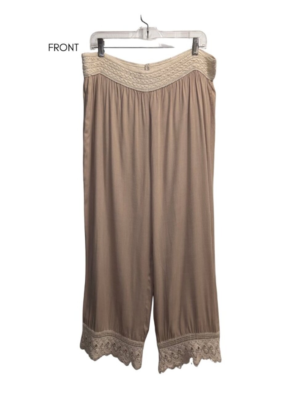 Retro Threads Taupe Wide Leg Pants with Crochet Trim L